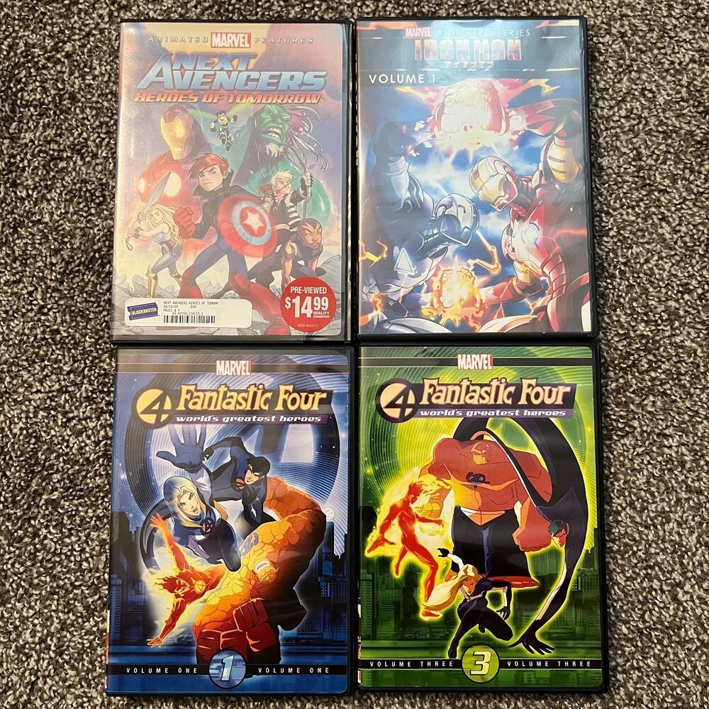 Lot of 4 Marvel Animated Movie DVDs - Fantastic Four Next Avenger Ironman Vol 1